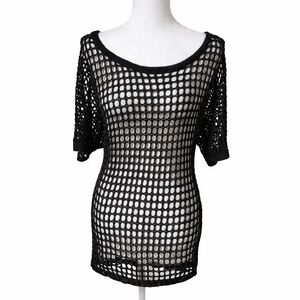 Guess Black Open Knit Mesh Top |Shirt Size M